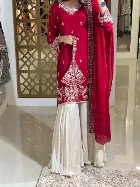 Party Wear Silk Coding Work Fully Stitched Plazo Suit Set - Jaipur Blossom