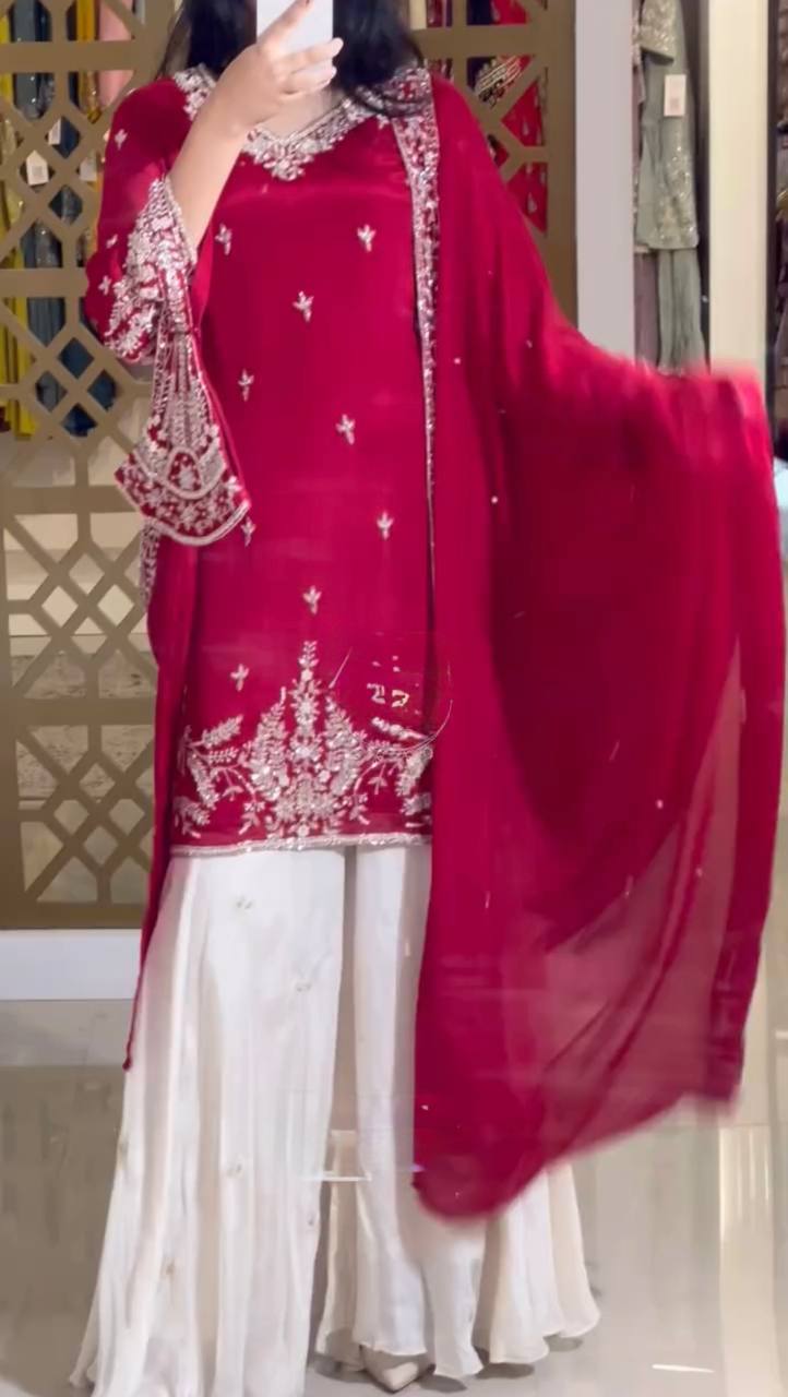 Party Wear Silk Coding Work Fully Stitched Plazo Suit Set - Jaipur Blossom