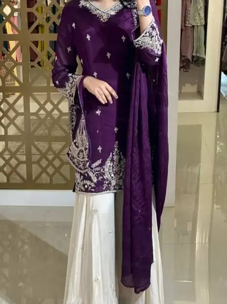 Party Wear Silk Coding Work Fully Stitched Plazo Suit Set - Jaipur Blossom