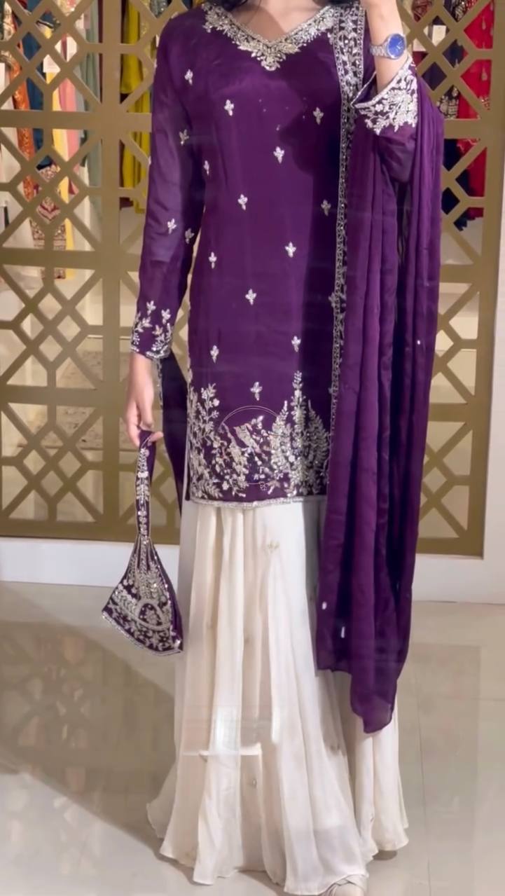 Party Wear Silk Coding Work Fully Stitched Plazo Suit Set - Jaipur Blossom