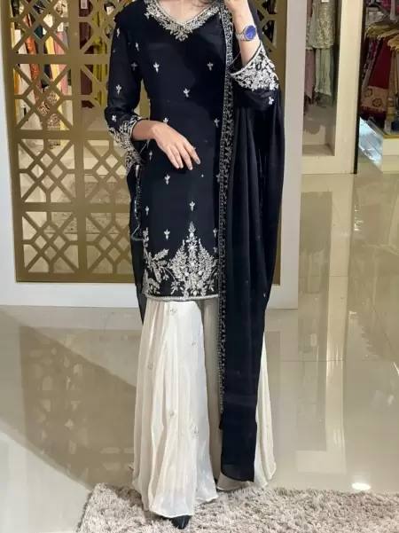 Party Wear Silk Coding Work Fully Stitched Plazo Suit Set - Jaipur Blossom