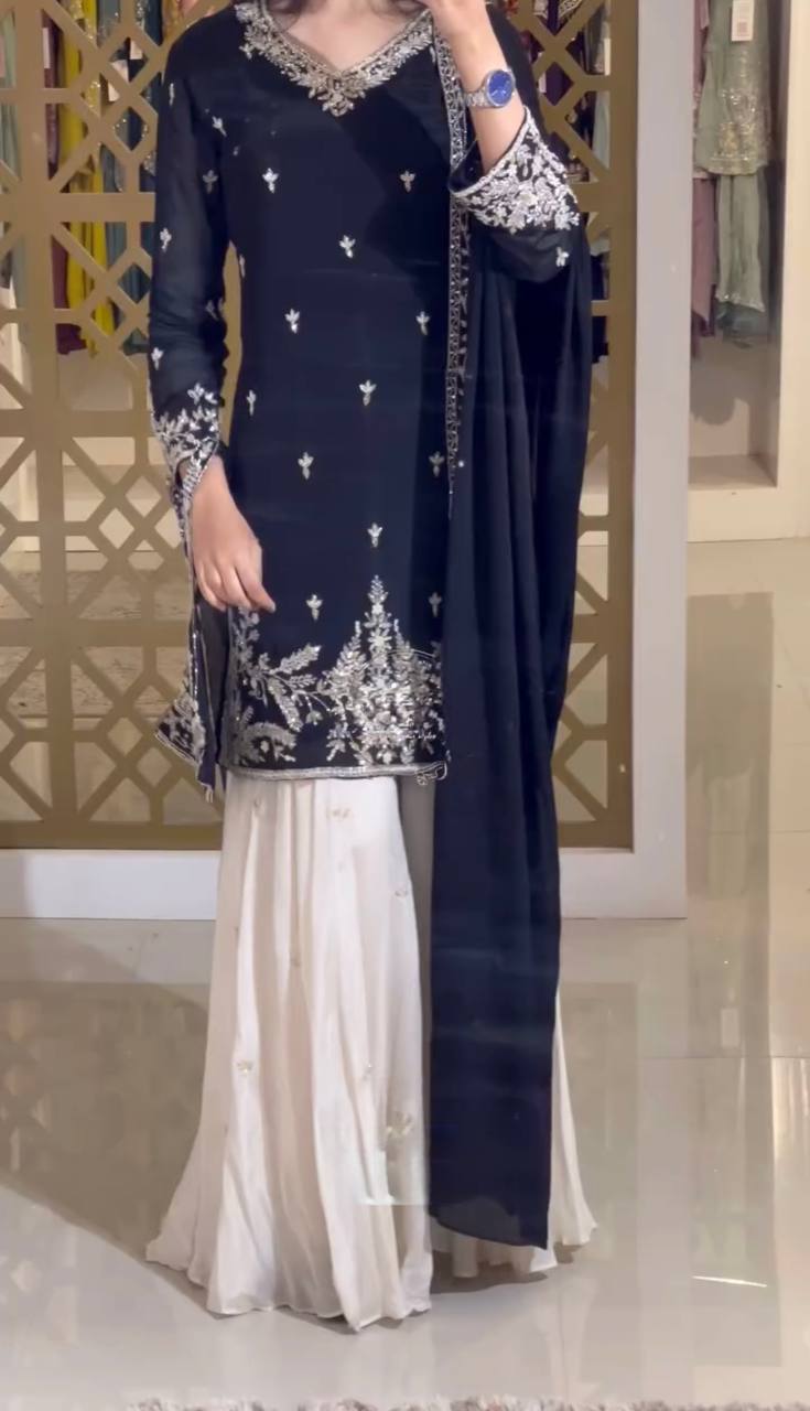 Party Wear Silk Coding Work Fully Stitched Plazo Suit Set - Jaipur Blossom