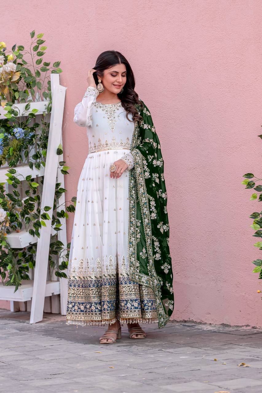New Party Wear Heavy Faux Georgette Gown, Dupatta & Bottom Set - Jaipur Blossom