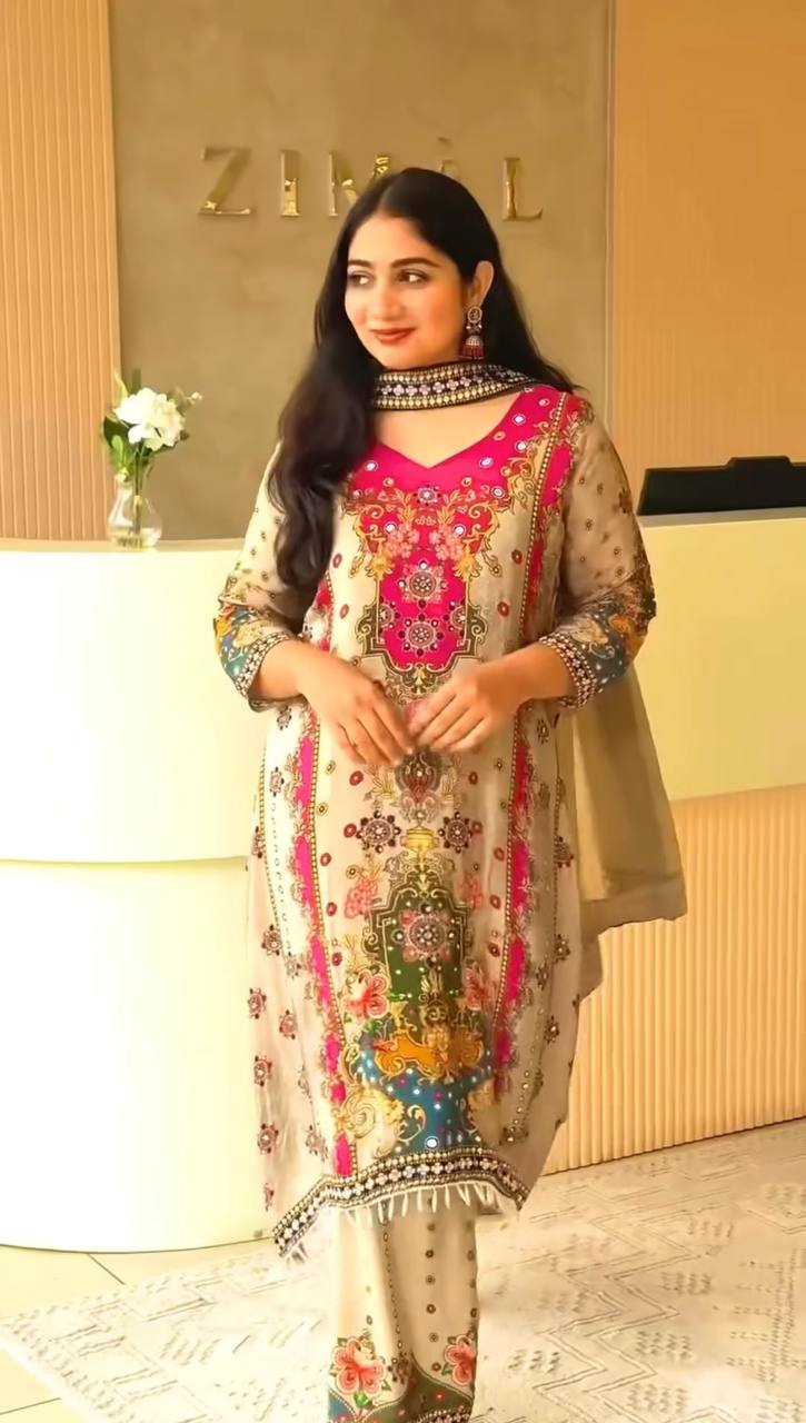 Trendy Ethnic Set Digital A-Line Kurta with Plazzo and Dupatta - Jaipur Blossom
