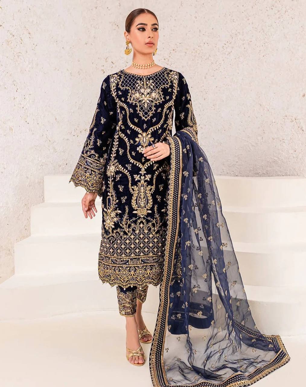 Premium Chinon Suit Set with Embroidery and Sequin Detailing - Jaipur Blossom
