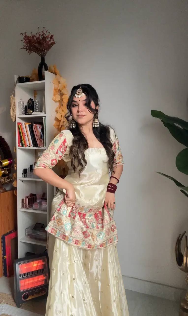 New Designer Party Wear Set in Heavy Chinon Silk with Embroidered Top, Plazzo & Fancy Dupatta