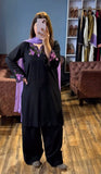 Black Designer Embroidered Rayon Silk Top with Farshi Plazzo for Evening Wear - Jaipur Blossom