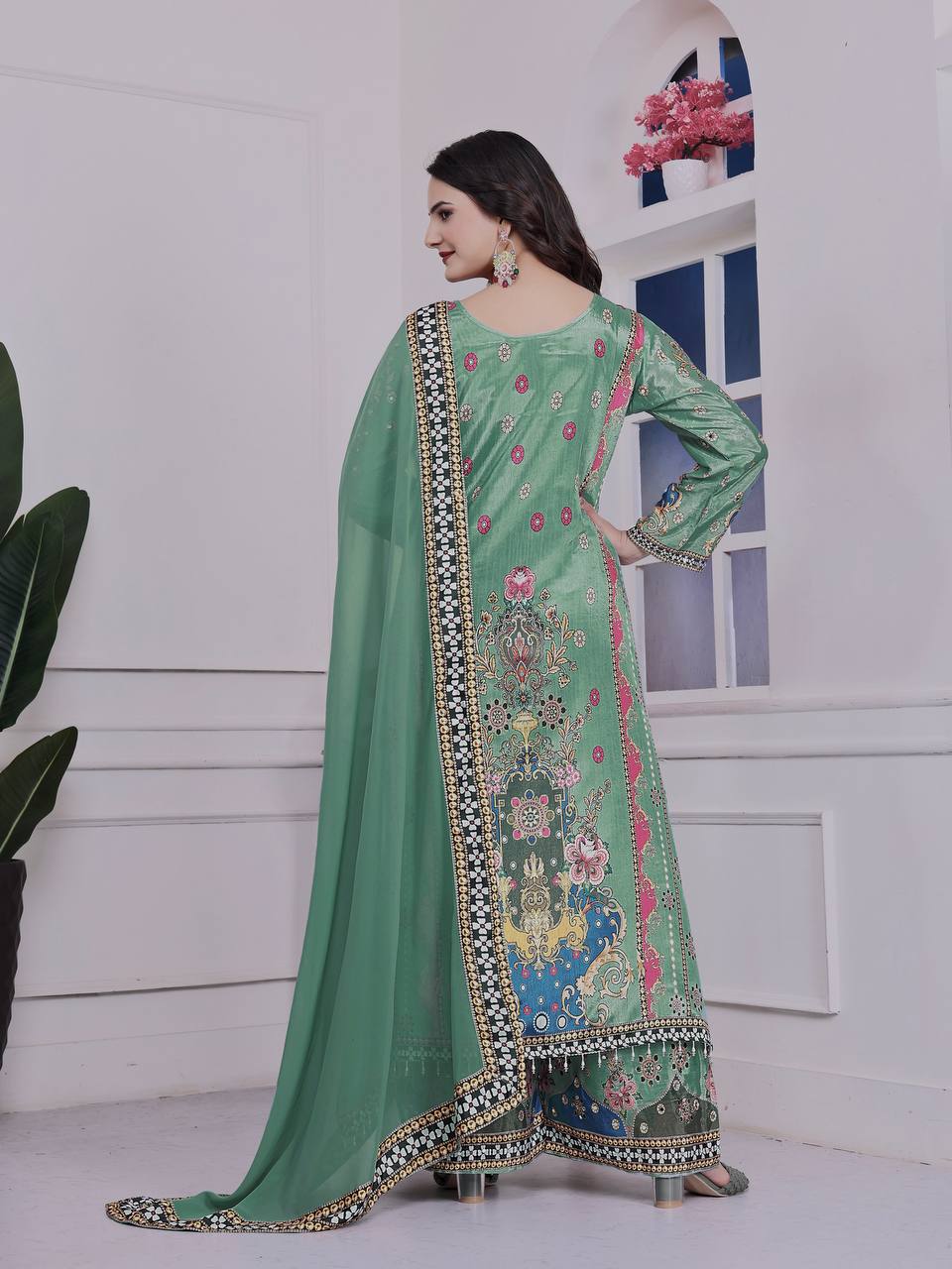 Trendy Ethnic Set Digital A-Line Kurta with Plazzo and Dupatta - Jaipur Blossom