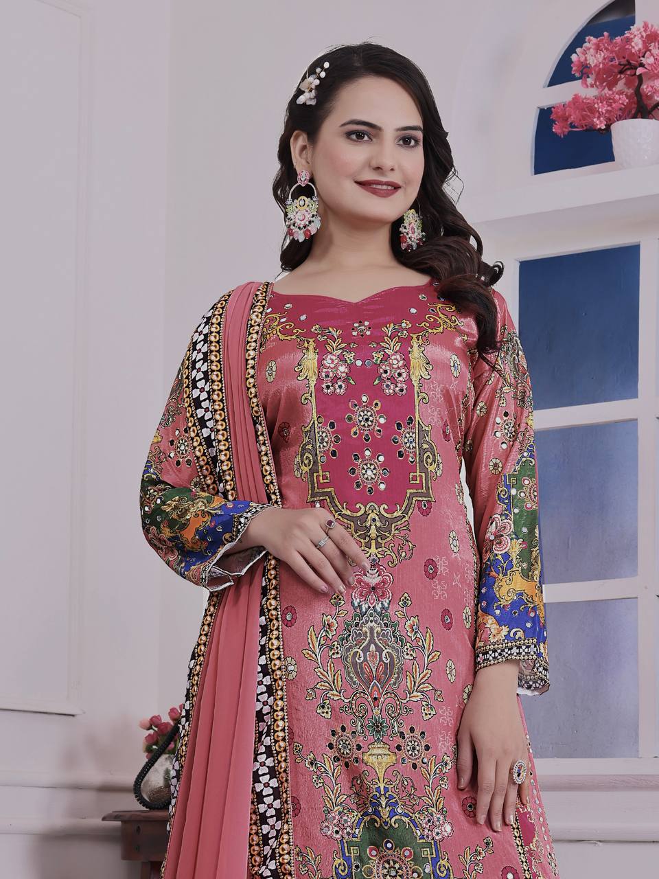 Trendy Ethnic Set Digital A-Line Kurta with Plazzo and Dupatta - Jaipur Blossom