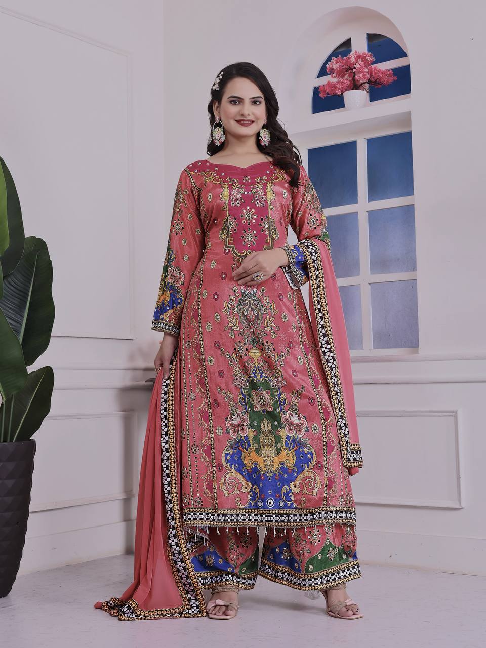 Trendy Ethnic Set Digital A-Line Kurta with Plazzo and Dupatta - Jaipur Blossom