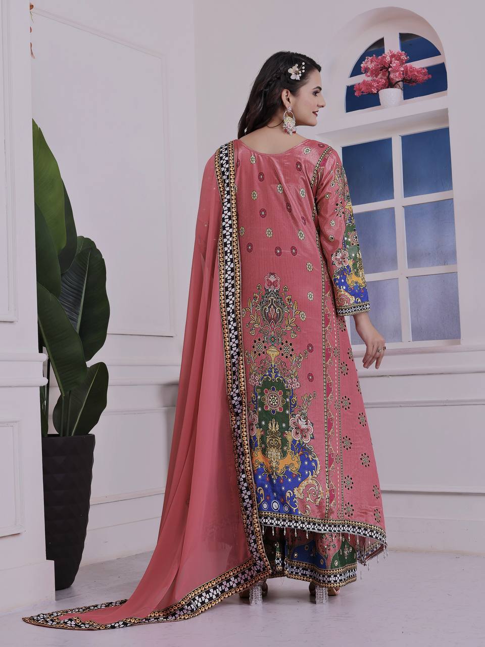 Trendy Ethnic Set Digital A-Line Kurta with Plazzo and Dupatta - Jaipur Blossom