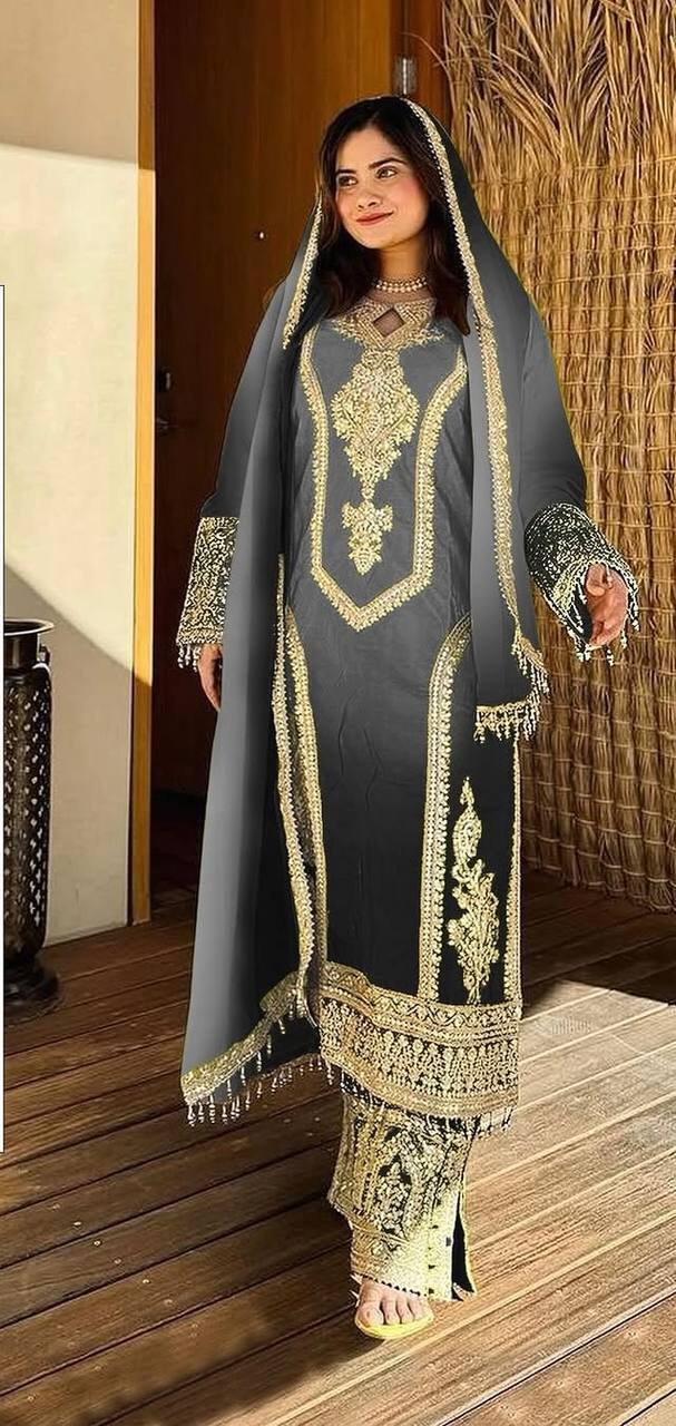Dual Tone Grace Luxe Chinon Silk Top, Plazzo & Dupatta for a Stunning Look - Jaipur Blossom