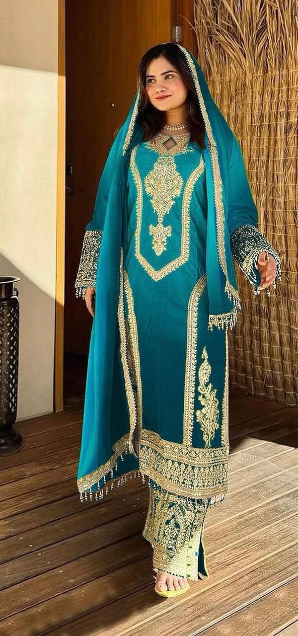 Dual Tone Grace Luxe Chinon Silk Top, Plazzo & Dupatta for a Stunning Look - Jaipur Blossom