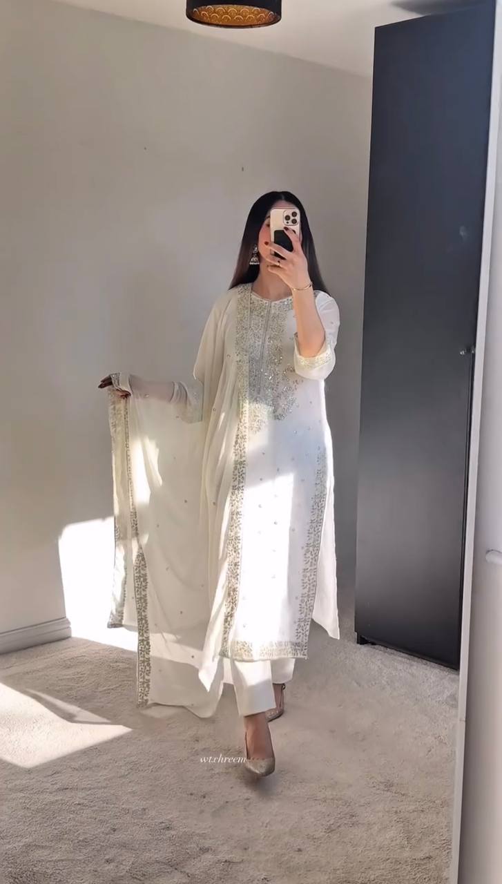 Ready to Wear Designer Set in Heavy Georgette with Sequin Embroidery - Jaipur Blossom