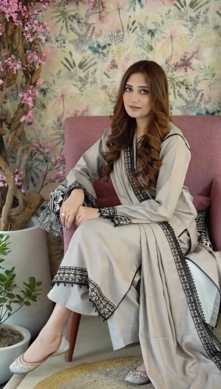 Monochrome Muse Statement Wear in Faux Georgette with Rich Detailing - Jaipur Blossom