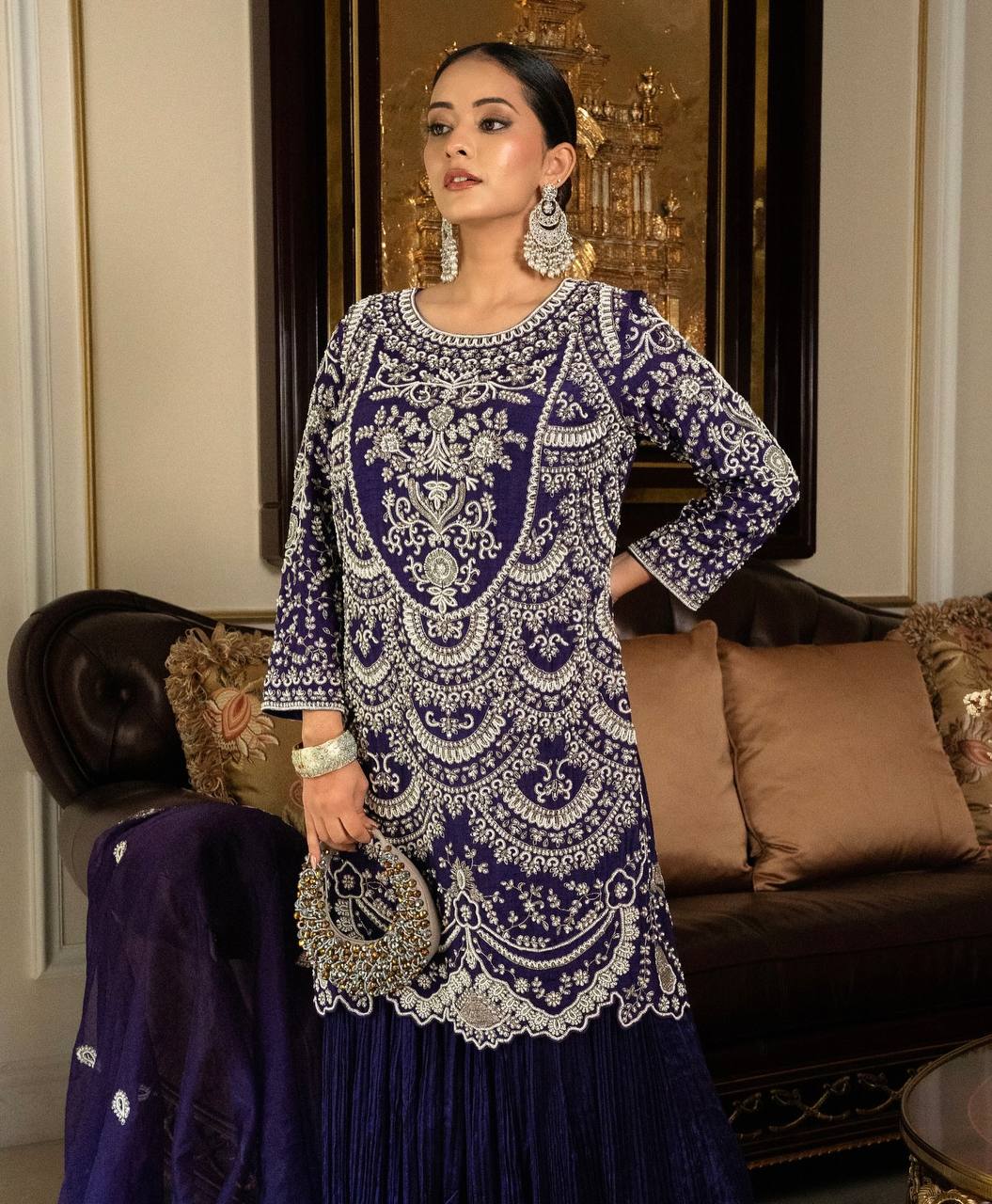 Elegant Fox Georgette Palazzo Set in Rich Purple with Sequin Embroidery - Jaipur Blossom