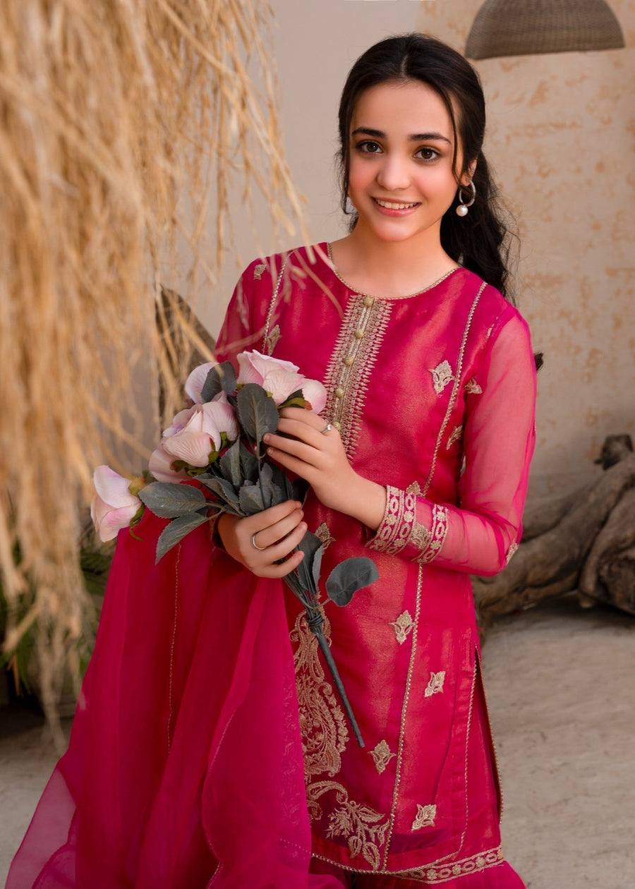 Glamorous Dark Pink Palazzo Suit in Embroidered Diamond Georgette - Jaipur Blossom