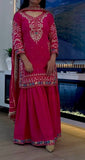 Party Wear Heavy Chinon Sharara Suit with 5mm Embroidery and Lace Border Dupatta