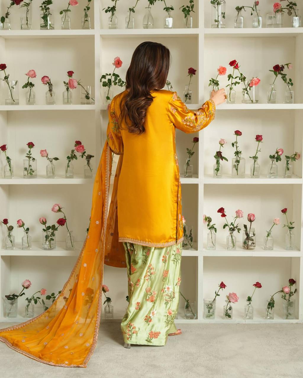 Designer Party Wear Set Featuring Heavy French Crepe Top and Sharara with Embroidery and Dupatta