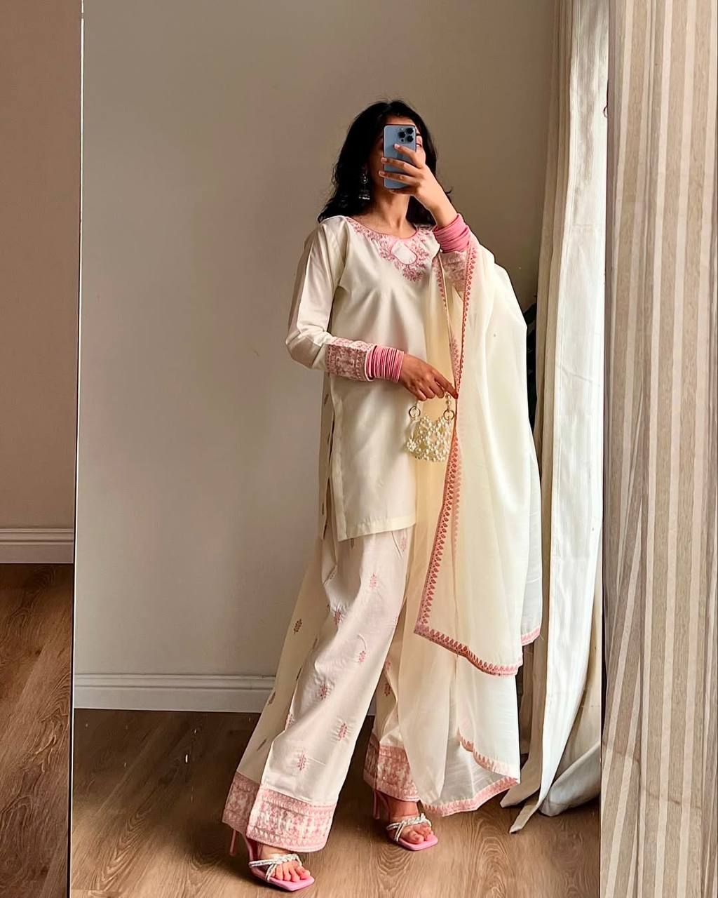 Graceful Partywear Farshi Salwar Suit in Rayon Cotton Silk with Zari Detailing