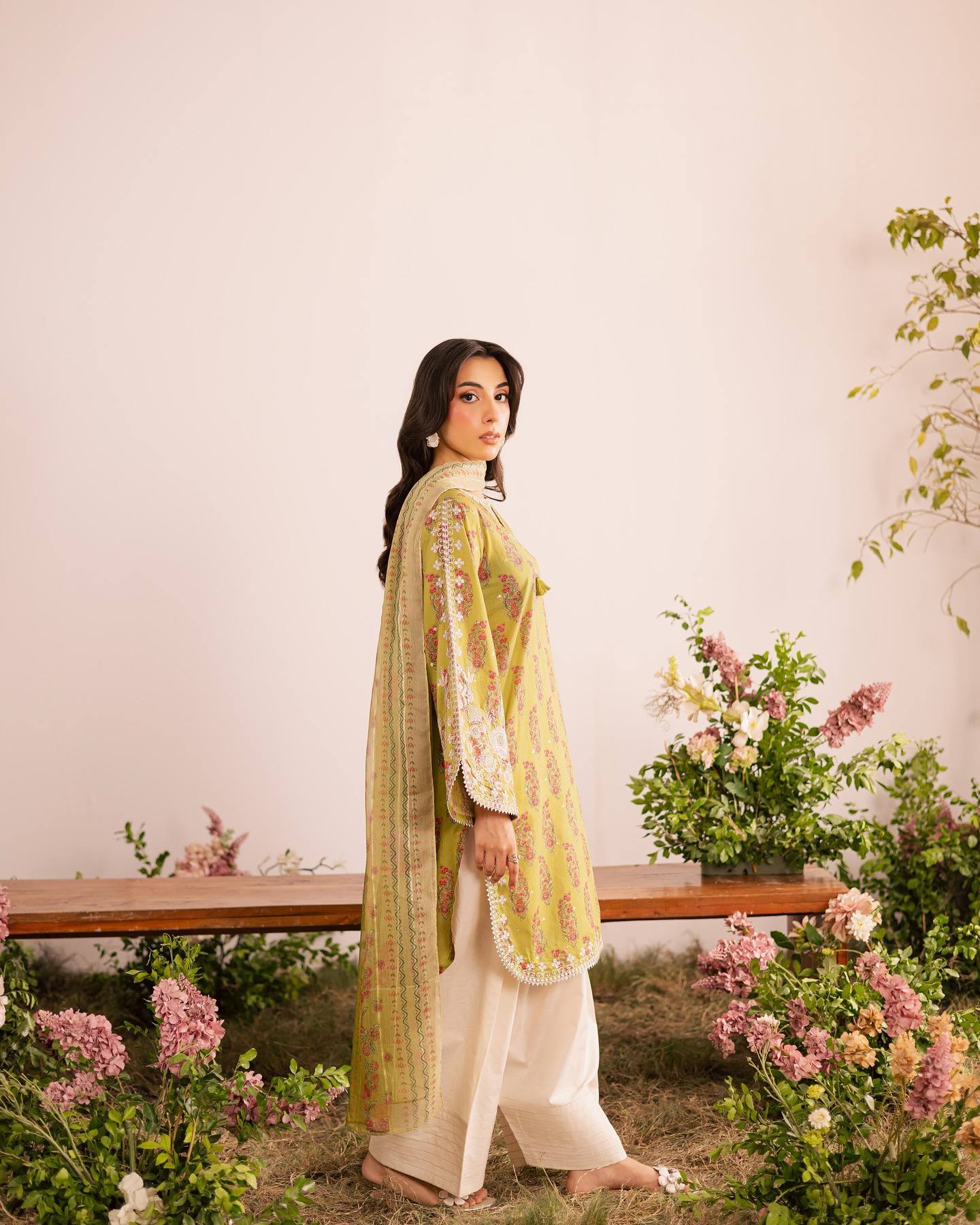 Designer Party Wear Top & Farshi Salwar Set in Heavy French Crepe with Digital Print & Embroidery