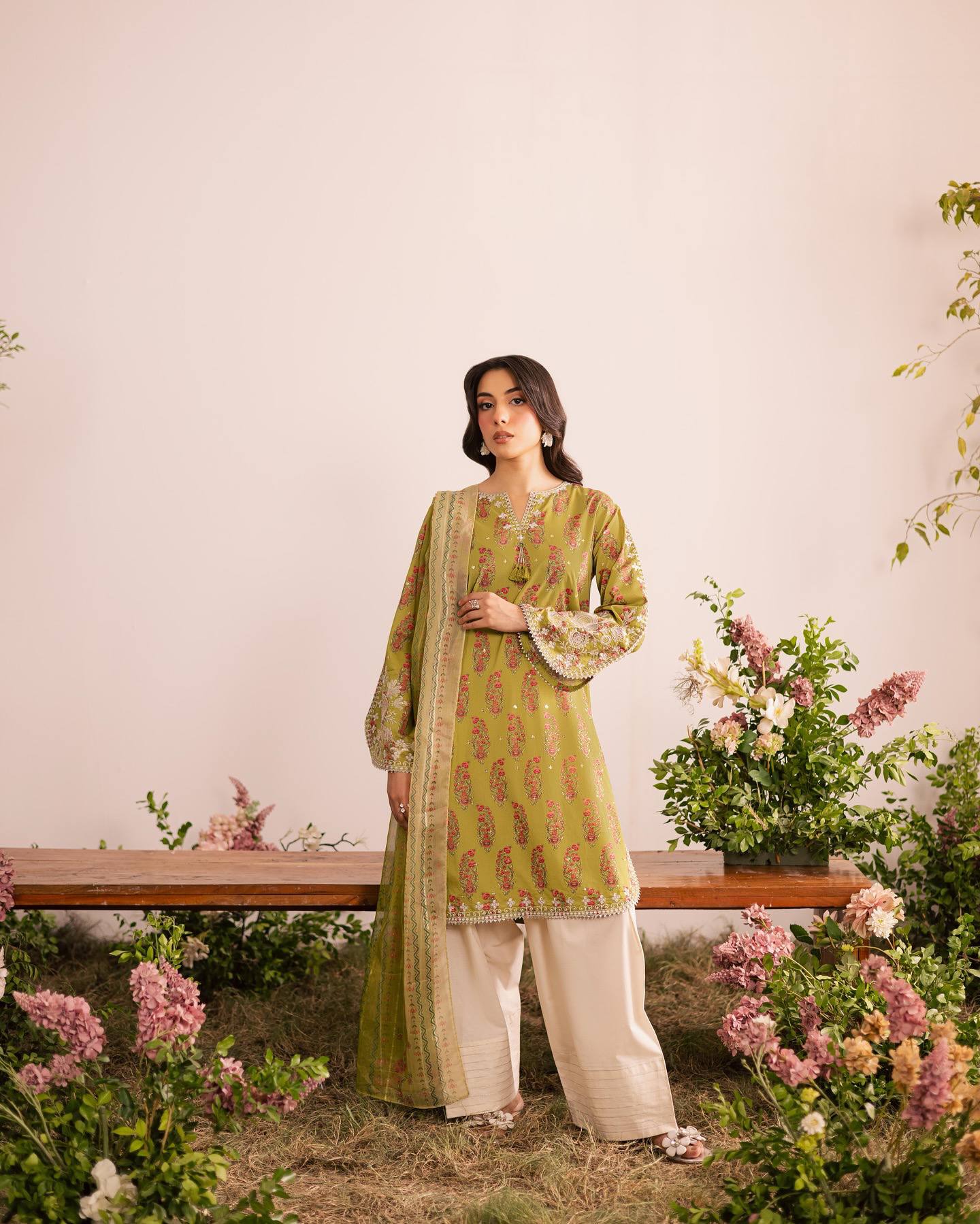 Designer Party Wear Top & Farshi Salwar Set in Heavy French Crepe with Digital Print & Embroidery