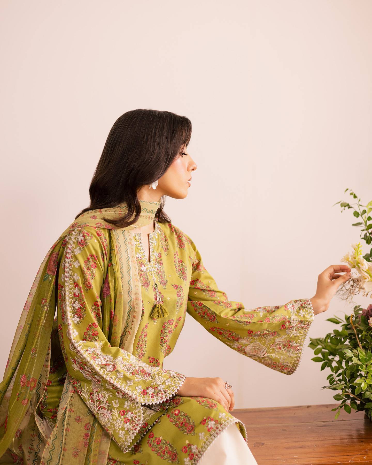 Designer Party Wear Top & Farshi Salwar Set in Heavy French Crepe with Digital Print & Embroidery