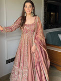 Embroidered Full Sleeve Gown Set with Coordinated Lehenga in Party Wear Style