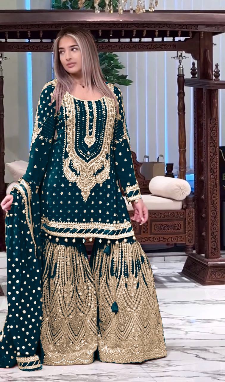 Heavy Embroidered Faux Georgette Suit with 5mm Sequins and Latkan Border