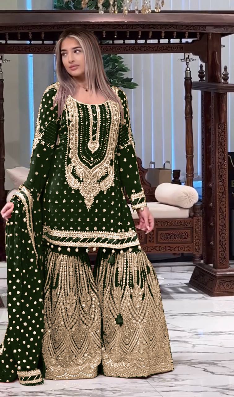 Heavy Embroidered Faux Georgette Suit with 5mm Sequins and Latkan Border