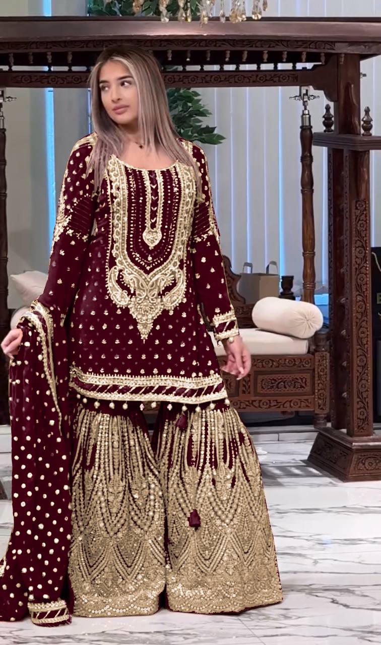 Heavy Embroidered Faux Georgette Suit with 5mm Sequins and Latkan Border