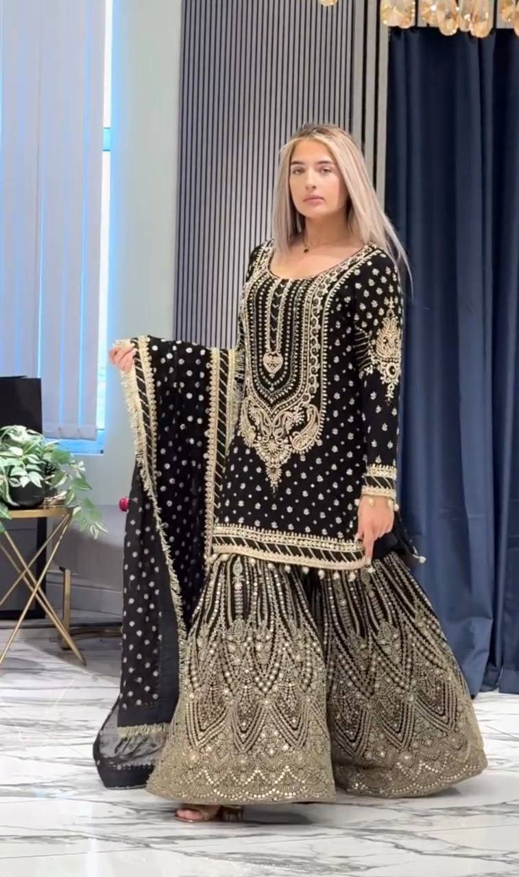 Heavy Embroidered Faux Georgette Suit with 5mm Sequins and Latkan Border