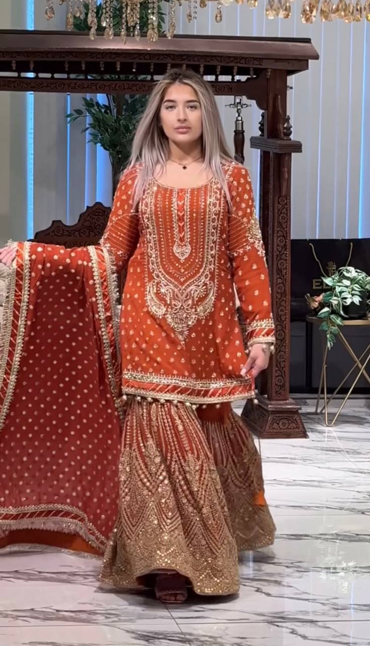 Heavy Embroidered Faux Georgette Suit with 5mm Sequins and Latkan Border