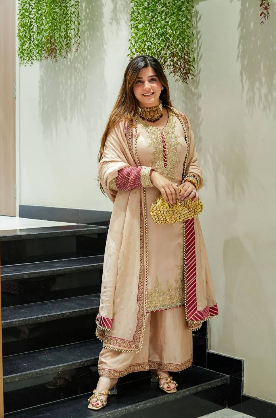 Elegant Chinon Silk Party Wear Outfit with Embroidered Top and Coordinated Bottom