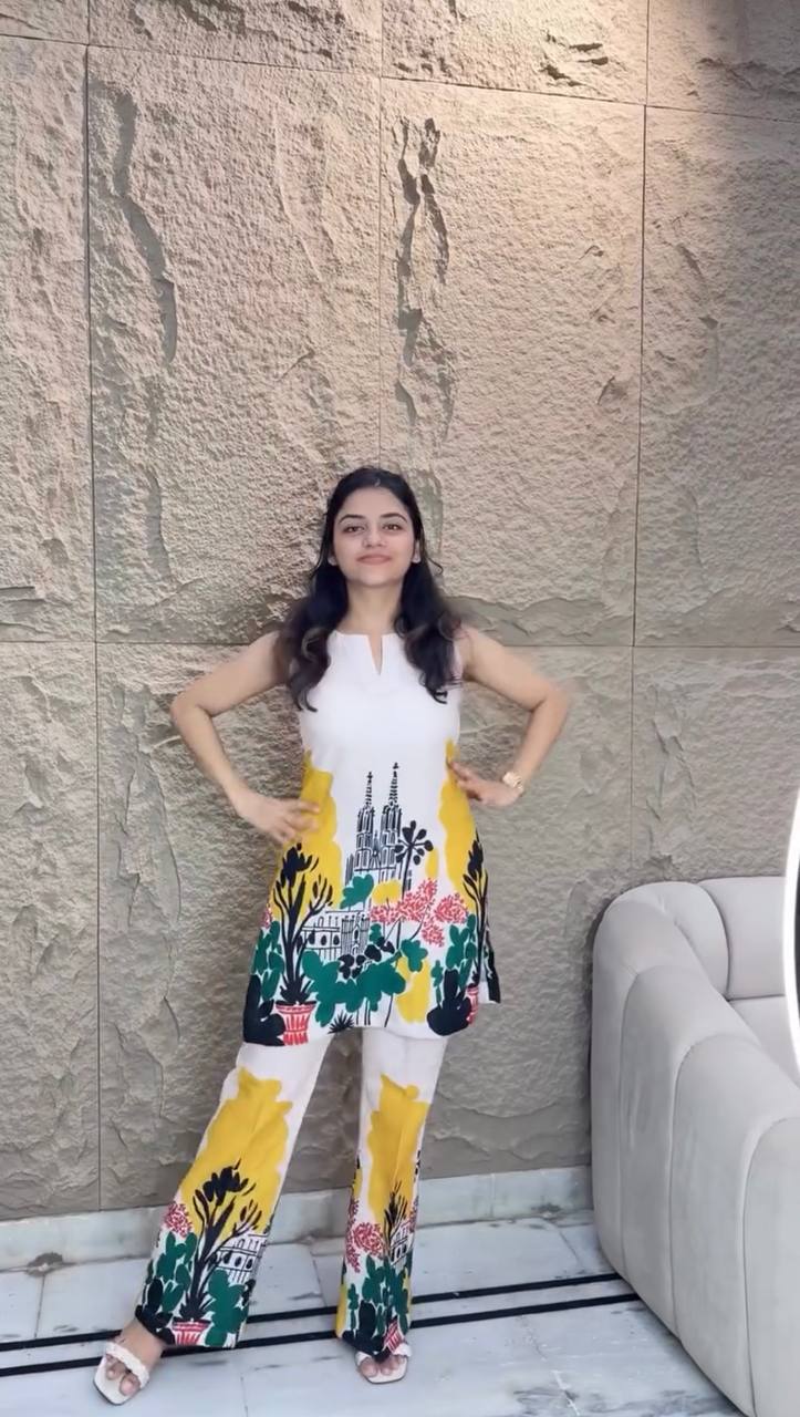 Luxury Designer Cotton Co-Ord Set in Soothing Butter Blue Shade with Digital Print Design
