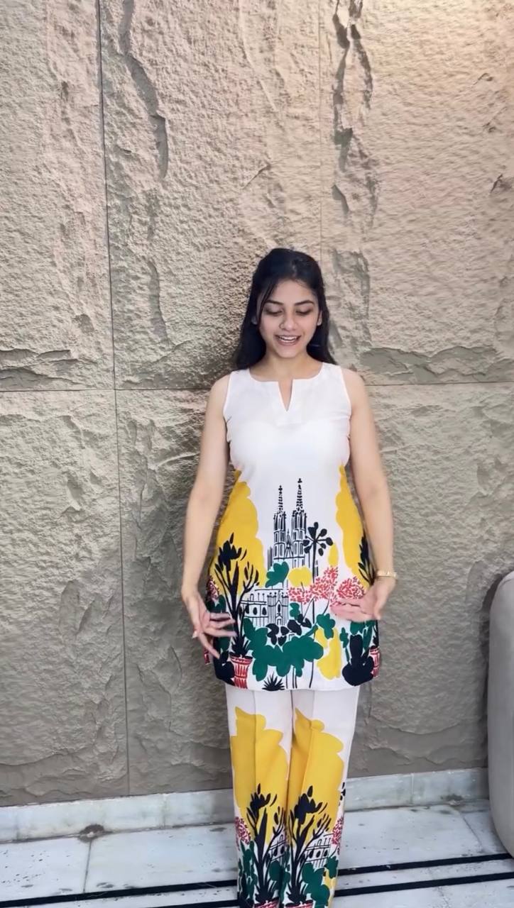 Luxury Designer Cotton Co-Ord Set in Soothing Butter Blue Shade with Digital Print Design