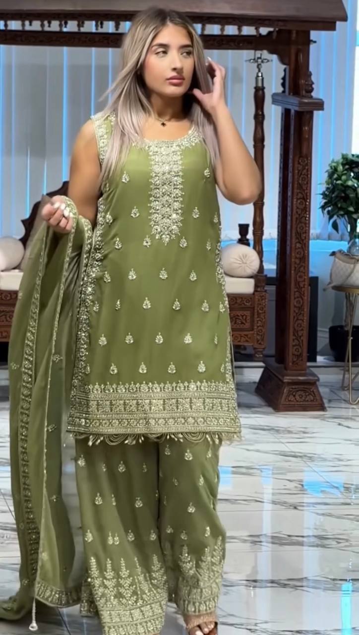 Designer Heavy Faux Georgette Ensemble with 5mm Sequin Embroidery Work