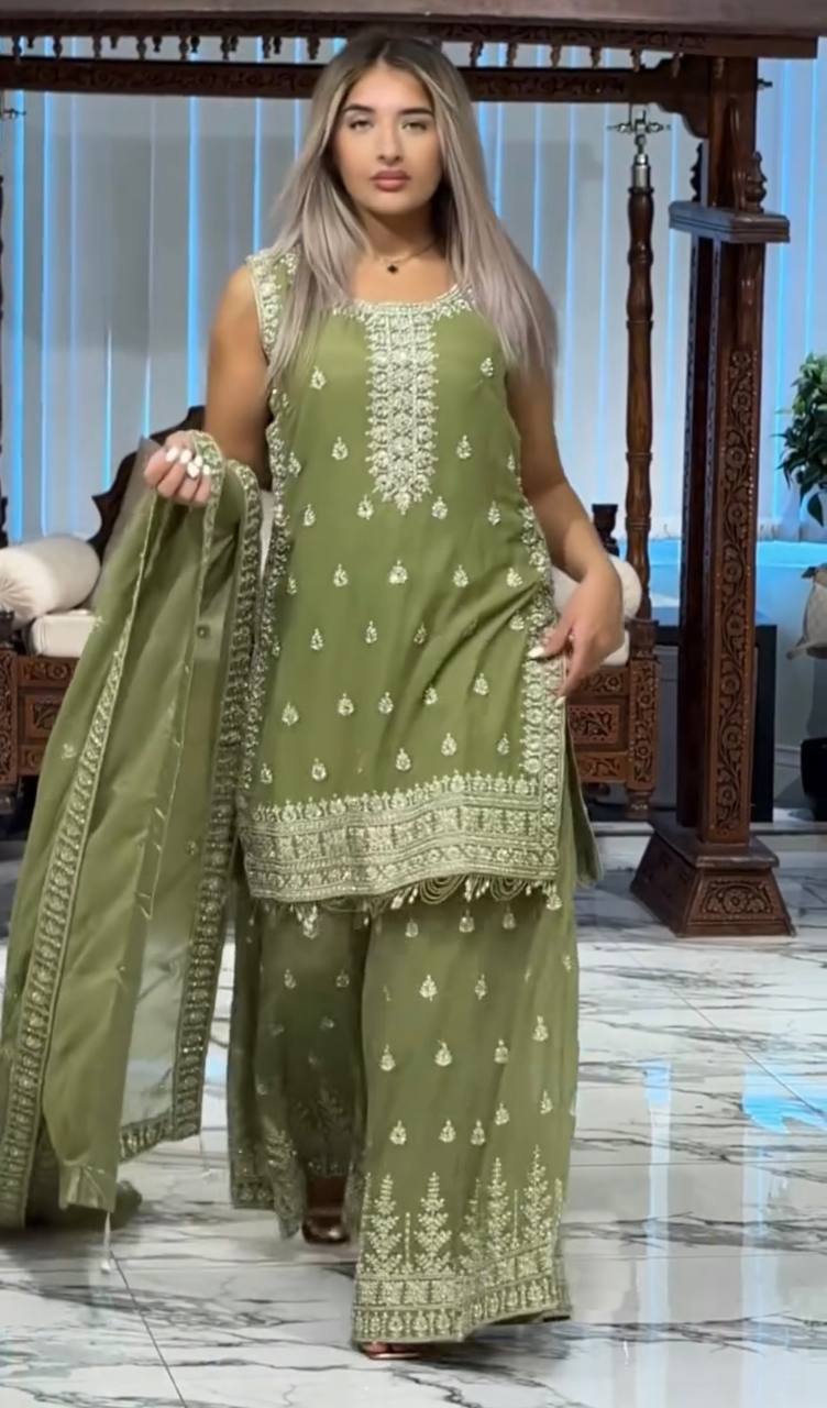 Designer Heavy Faux Georgette Ensemble with 5mm Sequin Embroidery Work