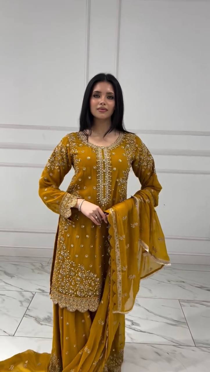 Premium Designer Faux Georgette Top-Plazzo Set with Heavy Embroidery and Cut Work