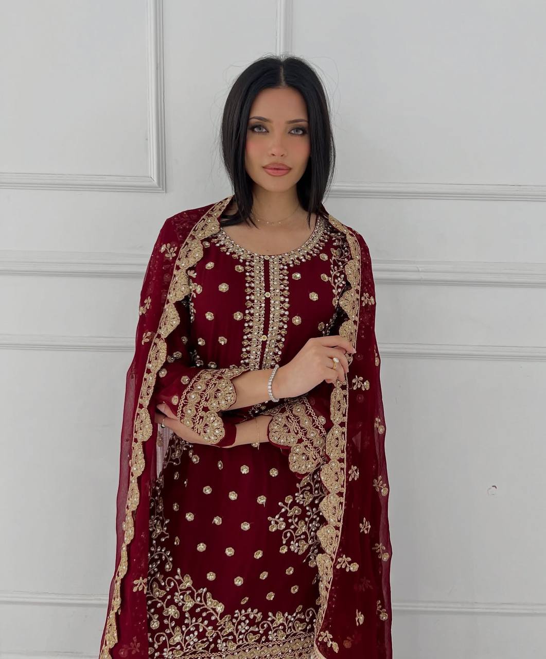 Premium Designer Faux Georgette Top-Plazzo Set with Heavy Embroidery and Cut Work