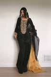 Designer Look Party Wear Outfit with Embroidered Top & Satin Farshi Plazzo