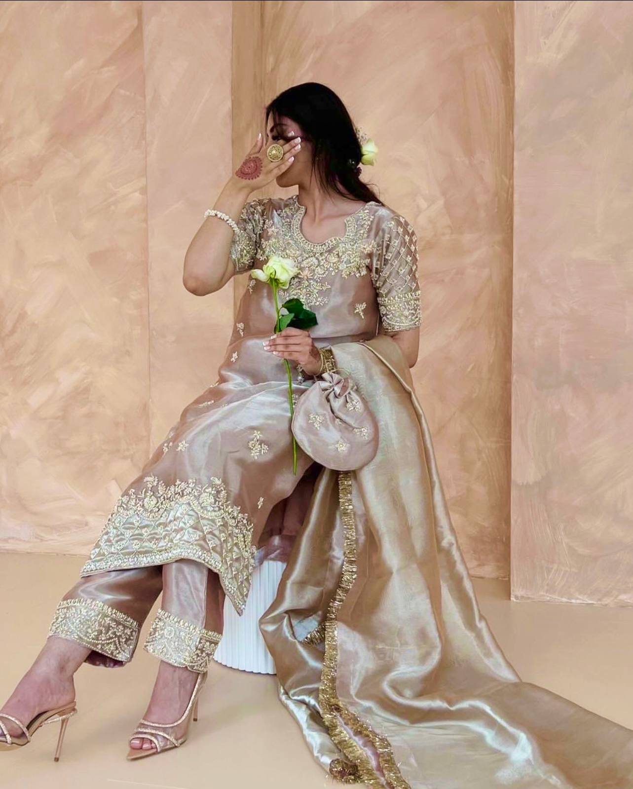 Contemporary Designer Look in Jimmy Choo Silk with Sequins and Embroidery Detailing