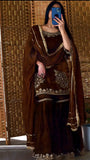 Fully Stitched Natural Crepe Designer Sharara Set with 5mm Sequence Embroidery