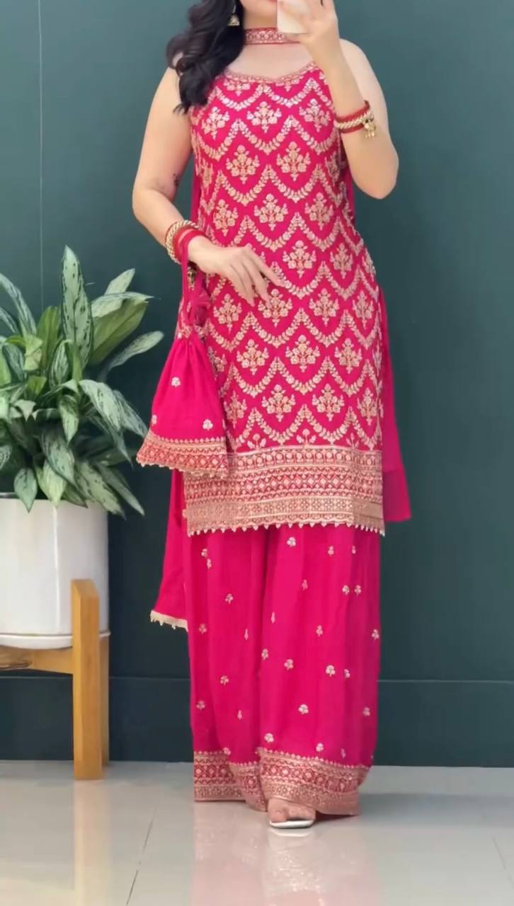New Premium Designer Palazzo Set with Embroidery Sequence Work and Pocket Detail