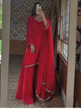 Designer Zimiychu Silk Top and Pant Palazzo with Embroidery & Hotfix Work