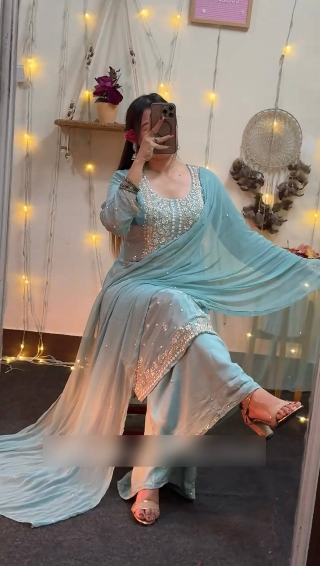 New Ready-to-Wear Fancy Georgette Embroidered Top with Palazzo & Dupatta