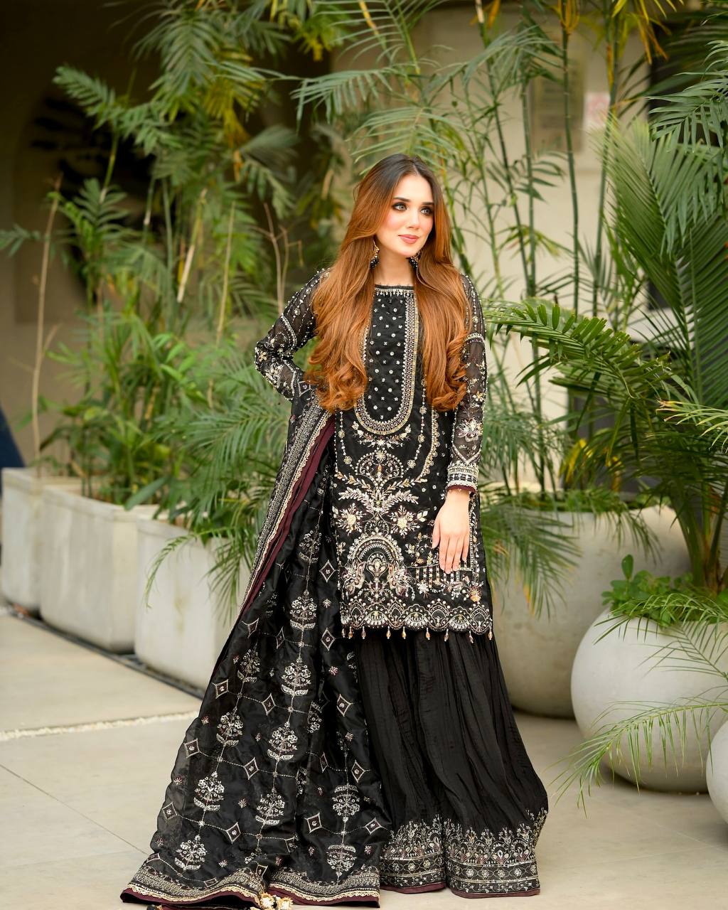 Designer Party Wear Heavy Faux Georgette Top and Khajuri Crush Palazzo Set with Dupatta