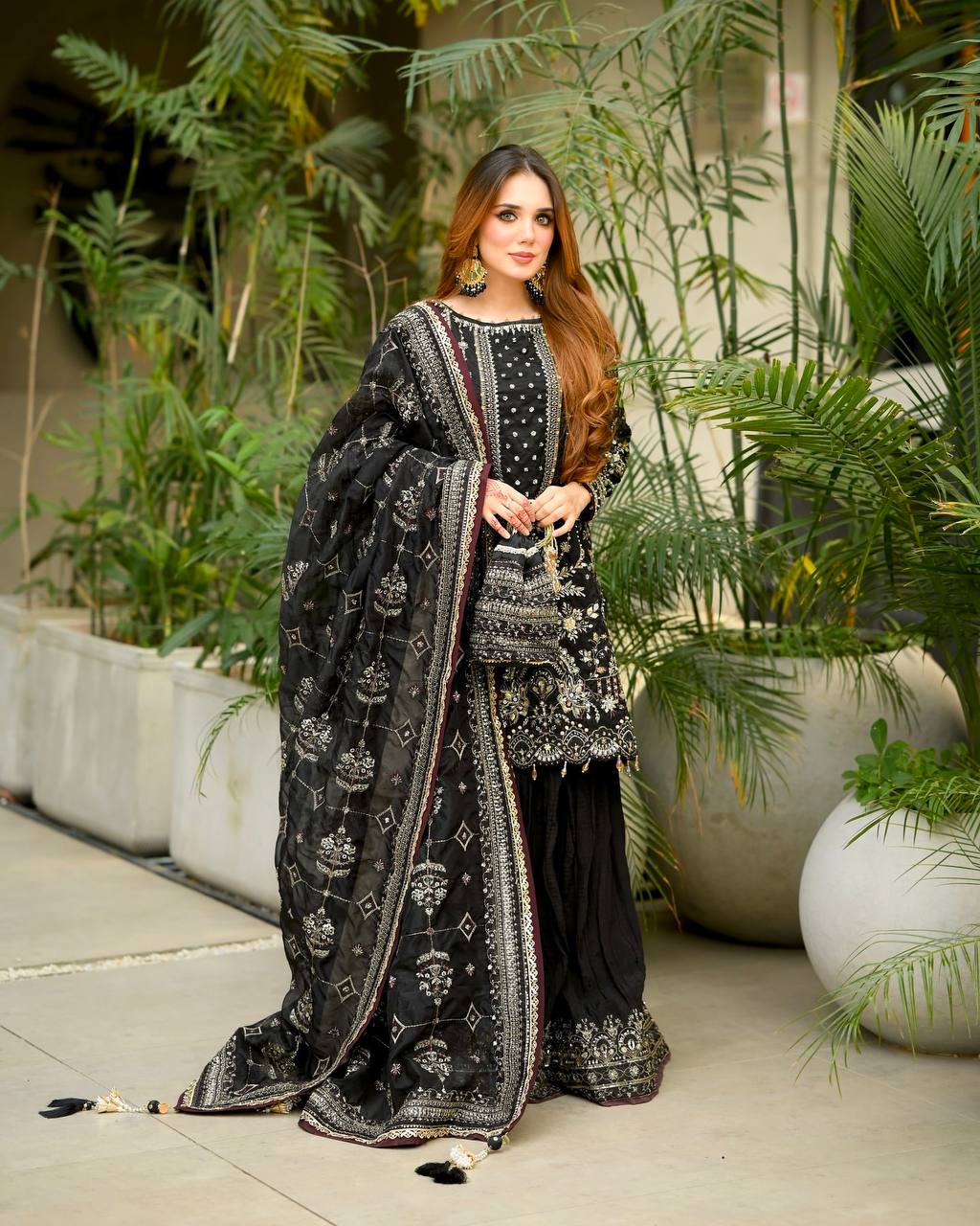Designer Party Wear Heavy Faux Georgette Top and Khajuri Crush Palazzo Set with Dupatta