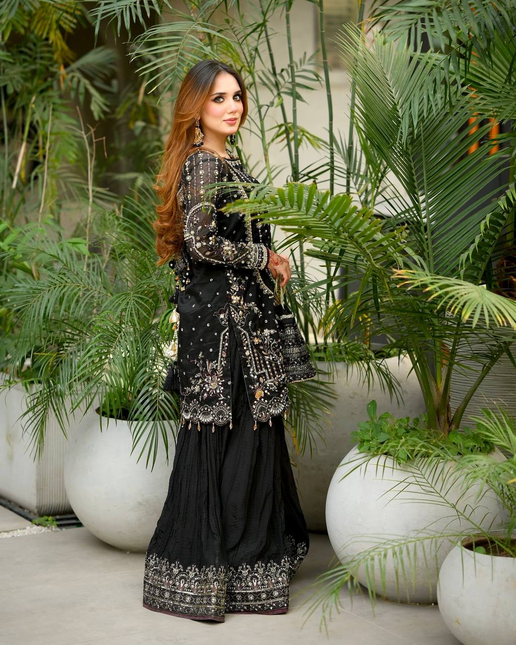Designer Party Wear Heavy Faux Georgette Top and Khajuri Crush Palazzo Set with Dupatta