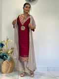 Opulent Faux Georgette Top-Plazzo Set Accented with Moti and Sequin Handwork